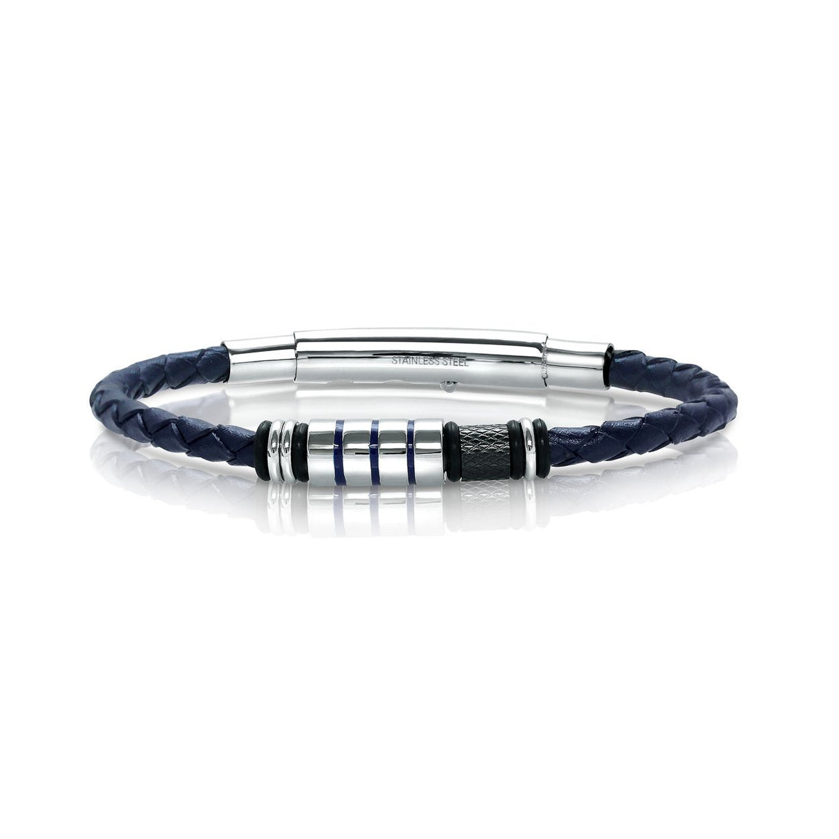 Italgem Steel | BLUE LEATHER 3-WAY CLASP BRACELET