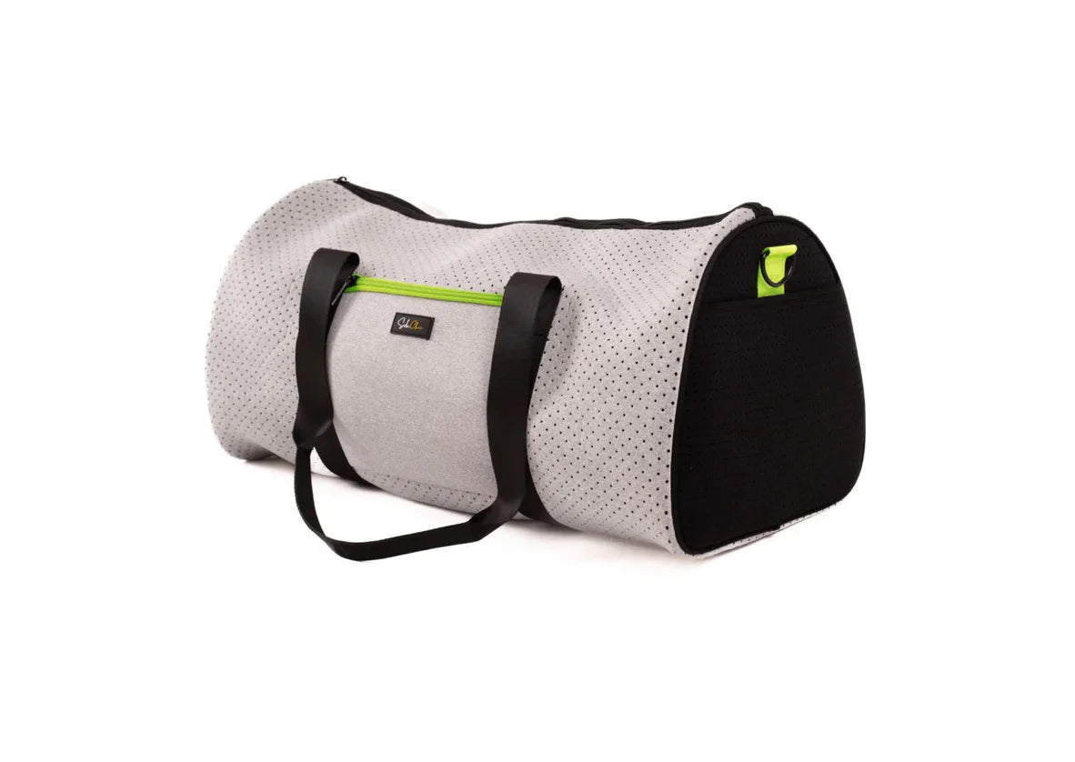 Sabi Chic Bag & Bougie Neoprene Duffel Bag | Grey & Black with Green Lining
