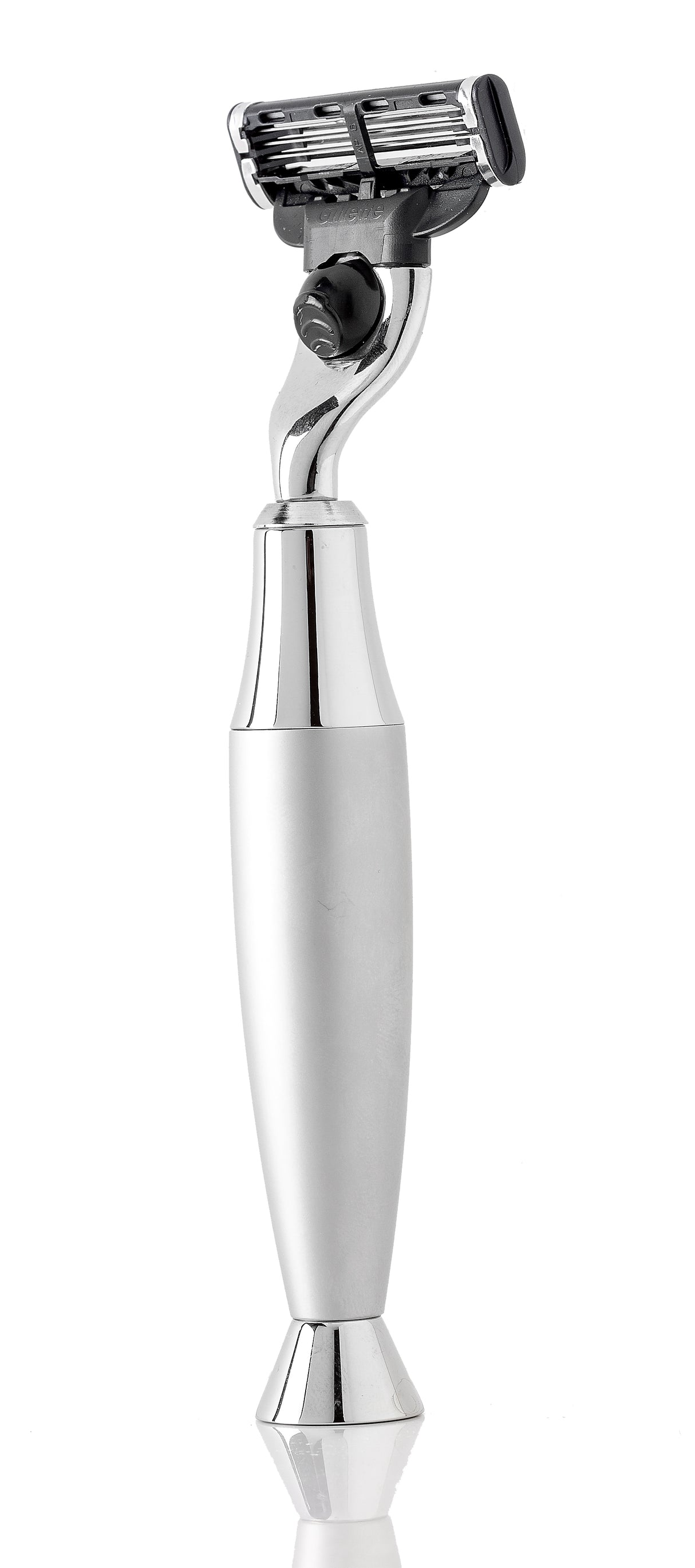 King’s Crown Classic Safety RAZOR, Brush Nickel handle and Gillete Mach3 blade. Back View